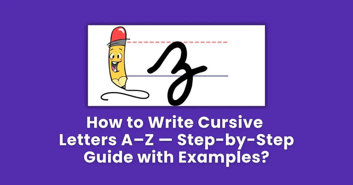 Cursive alphabet A to Z written on lined paper with stroke direction arrows