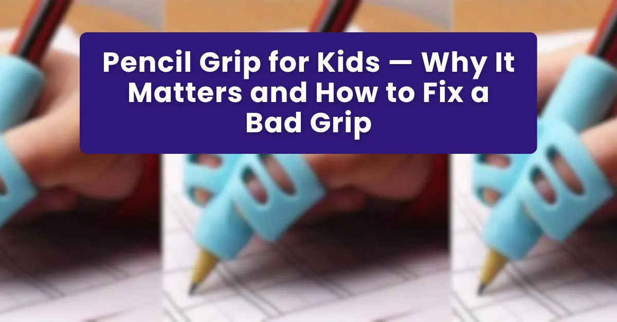 Young child demonstrating correct tripod pencil grip for handwriting