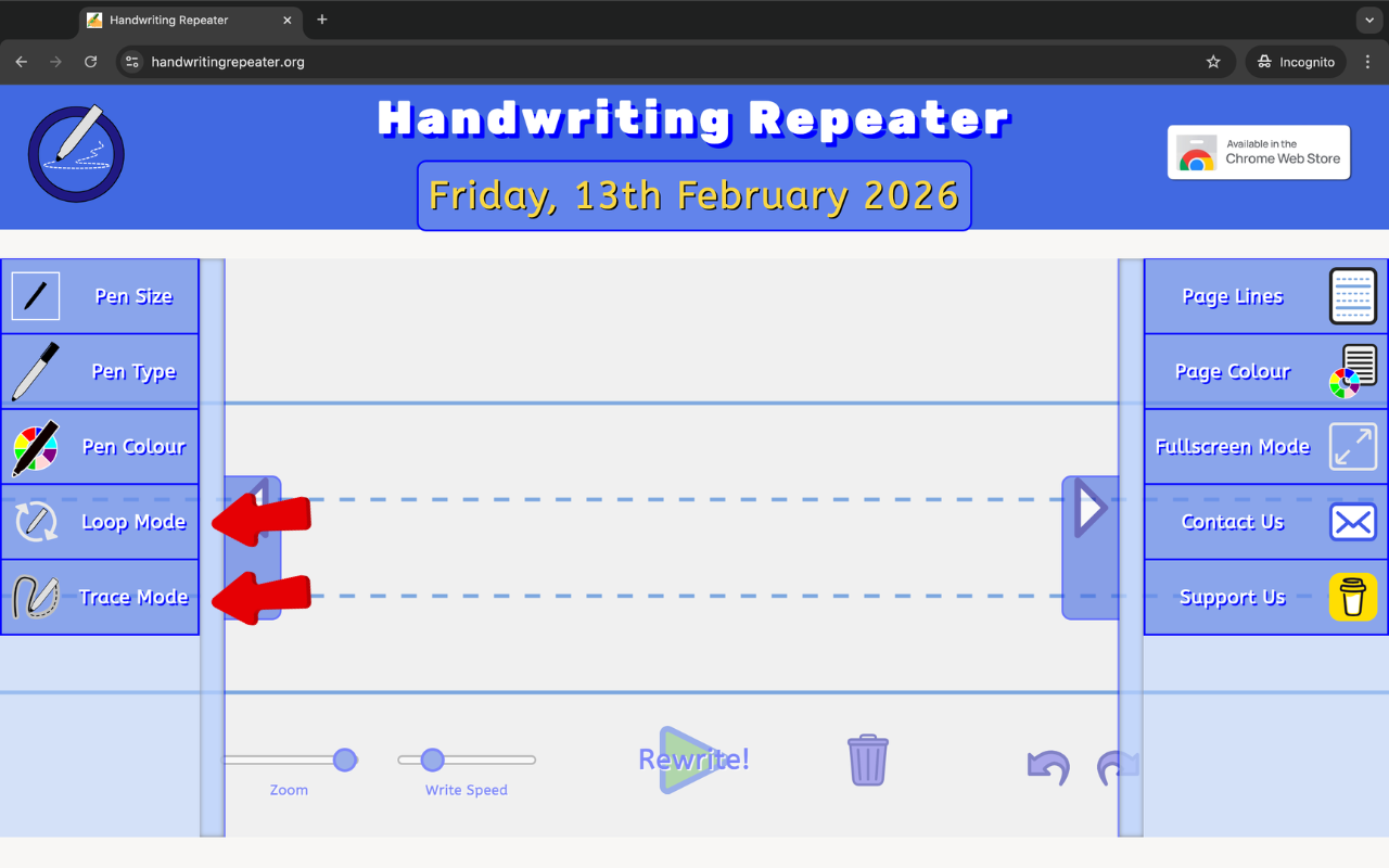 Loop Mode and Trace Mode buttons in the left sidebar